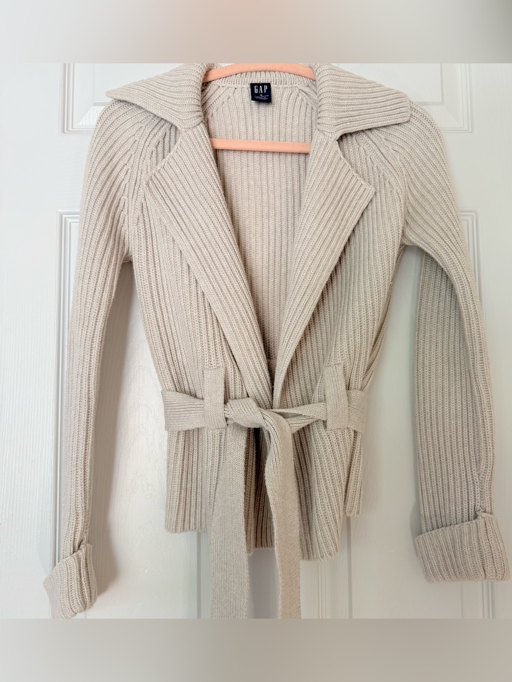 GAP 100% Cotton Ribbed Belted Cardigan Sweater Sz S